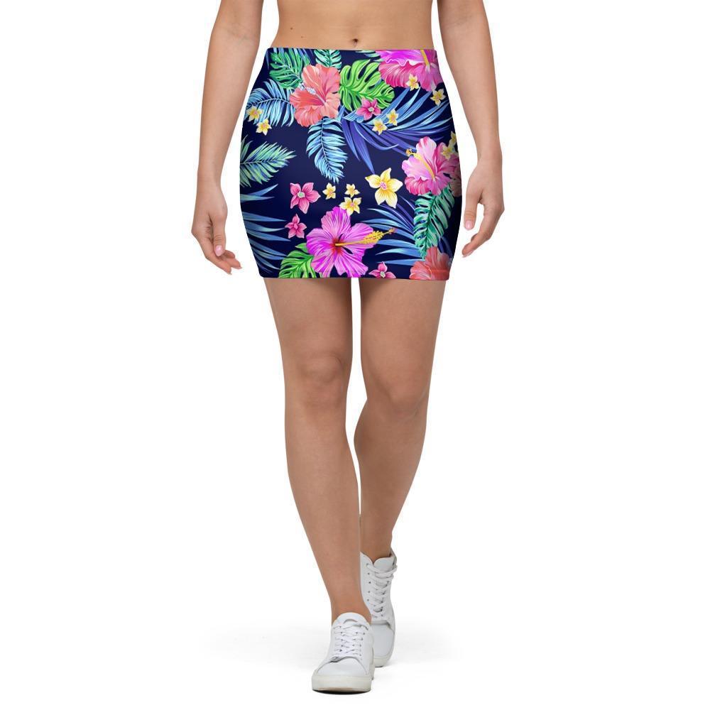 Tropical Exotic Flowers Hibiscus Hawaiian Print Mini Skirt-grizzshop