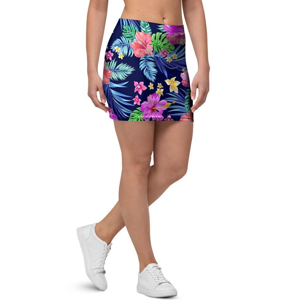 Tropical Exotic Flowers Hibiscus Hawaiian Print Mini Skirt-grizzshop