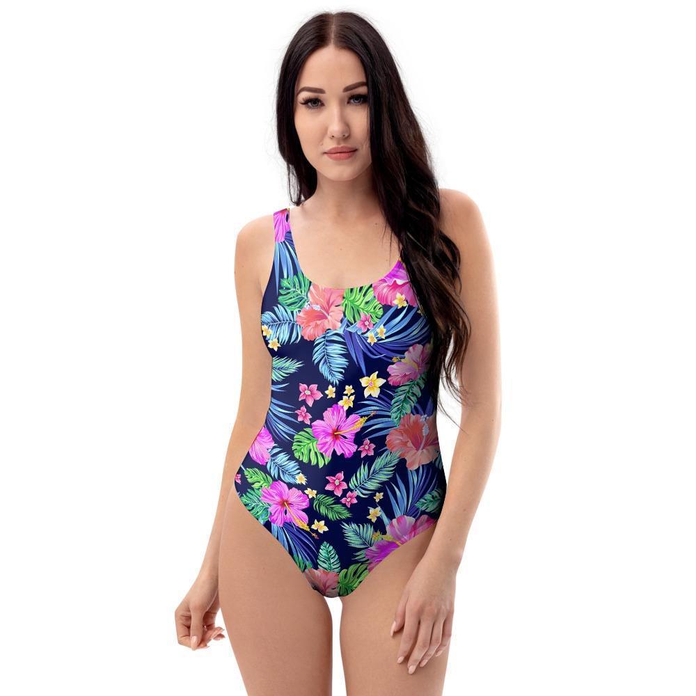 Tropical Exotic Flowers Hibiscus Hawaiian Print One Piece Swimsuite-grizzshop