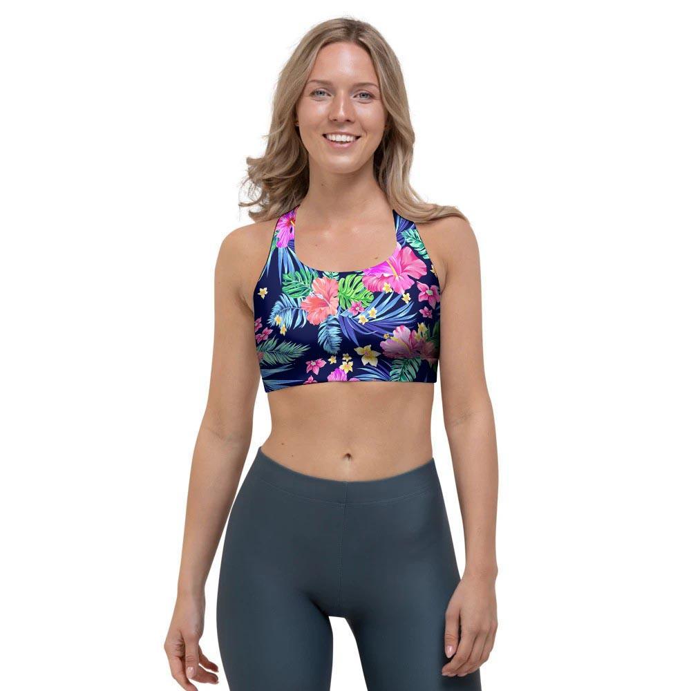 Tropical Exotic Flowers Hibiscus Hawaiian Print Sports Bra-grizzshop