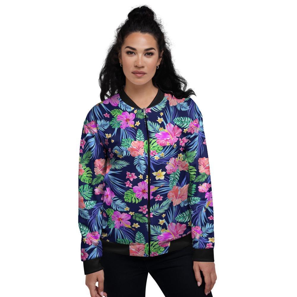 Tropical Exotic Flowers Hibiscus Hawaiian Print Women's Bomber Jacket-grizzshop