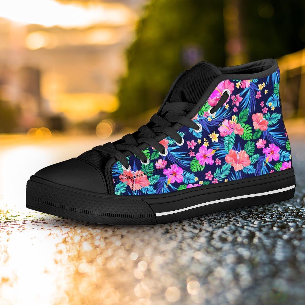 Tropical Exotic Flowers Hibiscus Hawaiian Print Women's High Top Shoes-grizzshop