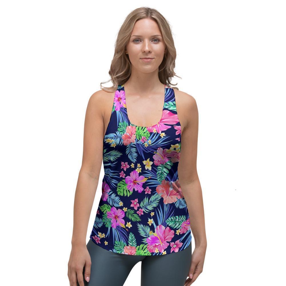 Tropical Exotic Flowers Hibiscus Hawaiian Print Women's Racerback Tank Top-grizzshop