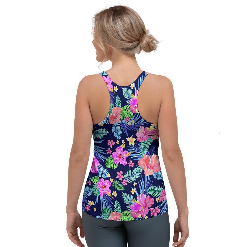 Tropical Exotic Flowers Hibiscus Hawaiian Print Women's Racerback Tank Top-grizzshop