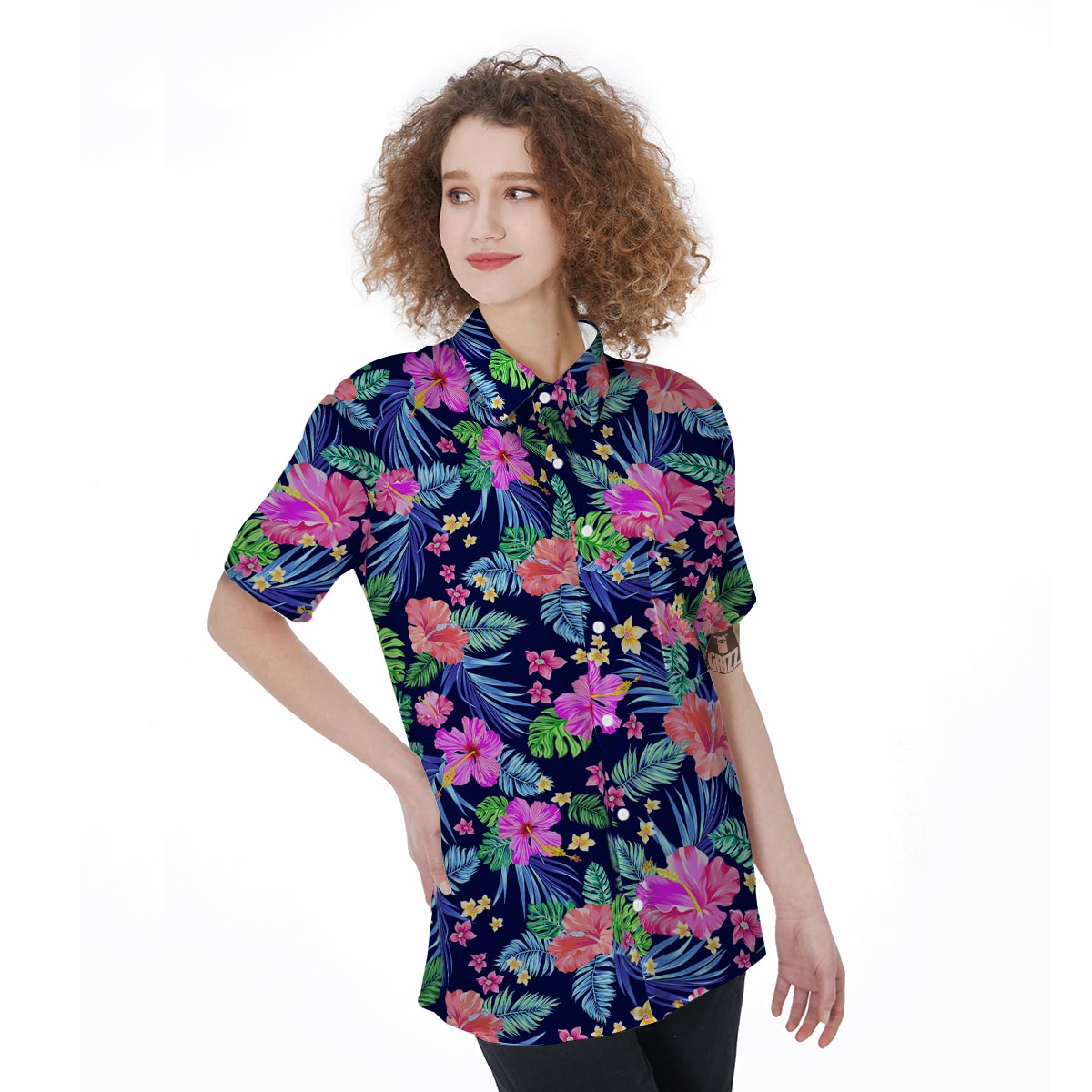 Tropical Exotic Flowers Hibiscus Hawaiian Print Women's Short Sleeve Shirts-grizzshop