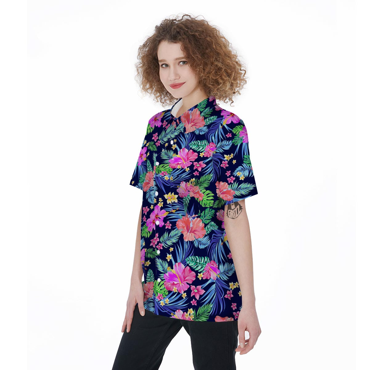 Tropical Exotic Flowers Hibiscus Hawaiian Print Women's Short Sleeve Shirts-grizzshop