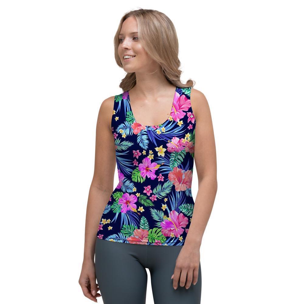 Tropical Exotic Flowers Hibiscus Hawaiian Print Women's Tank Top-grizzshop