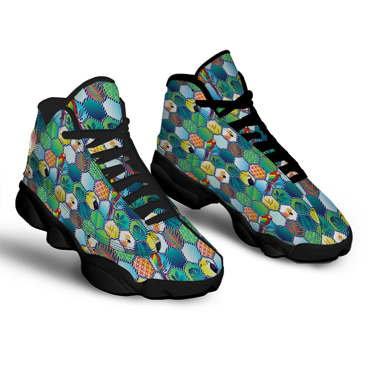 Tropical Exotic Hawaii Art Print Pattern Black Basketball Shoes-grizzshop