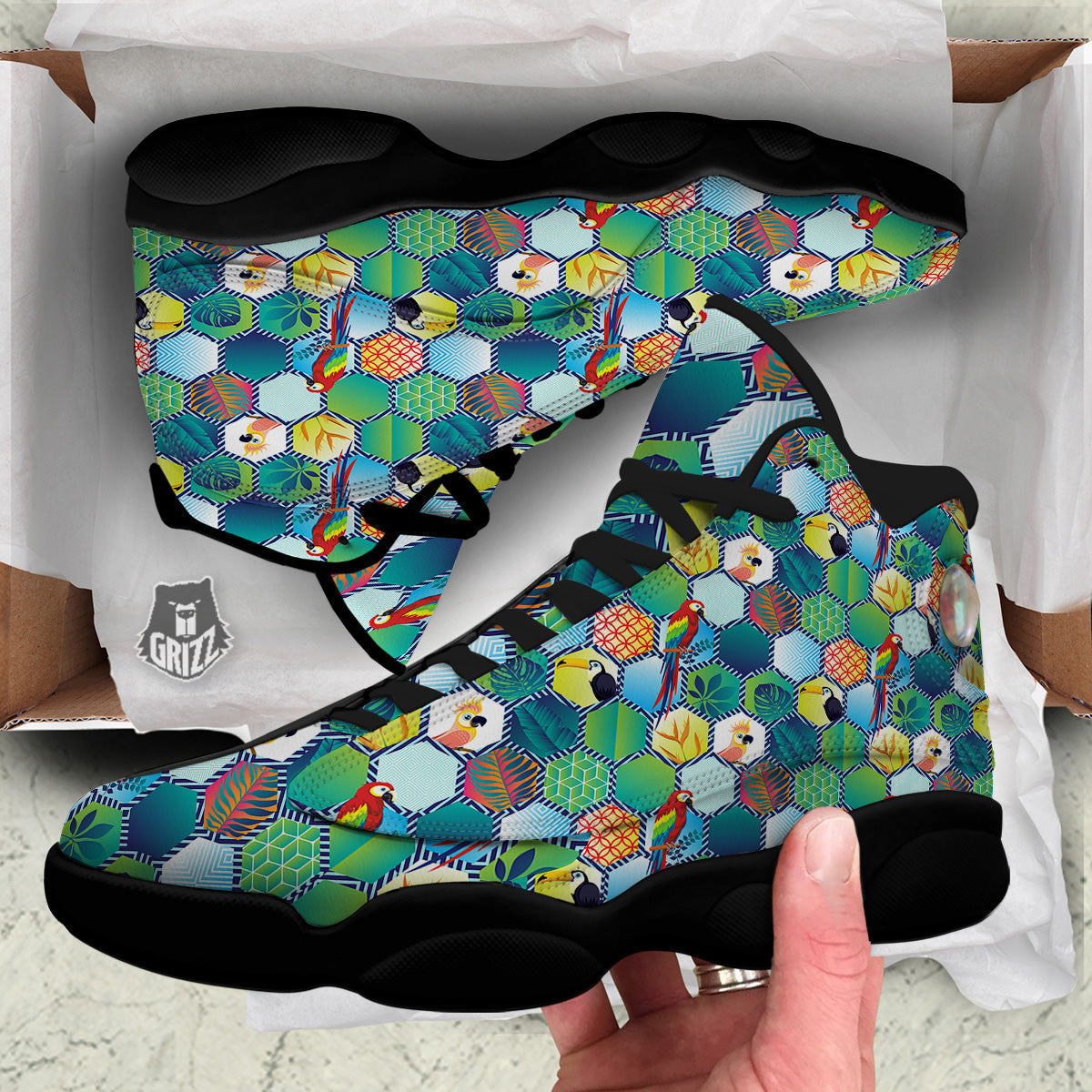Tropical Exotic Hawaii Art Print Pattern Black Basketball Shoes-grizzshop