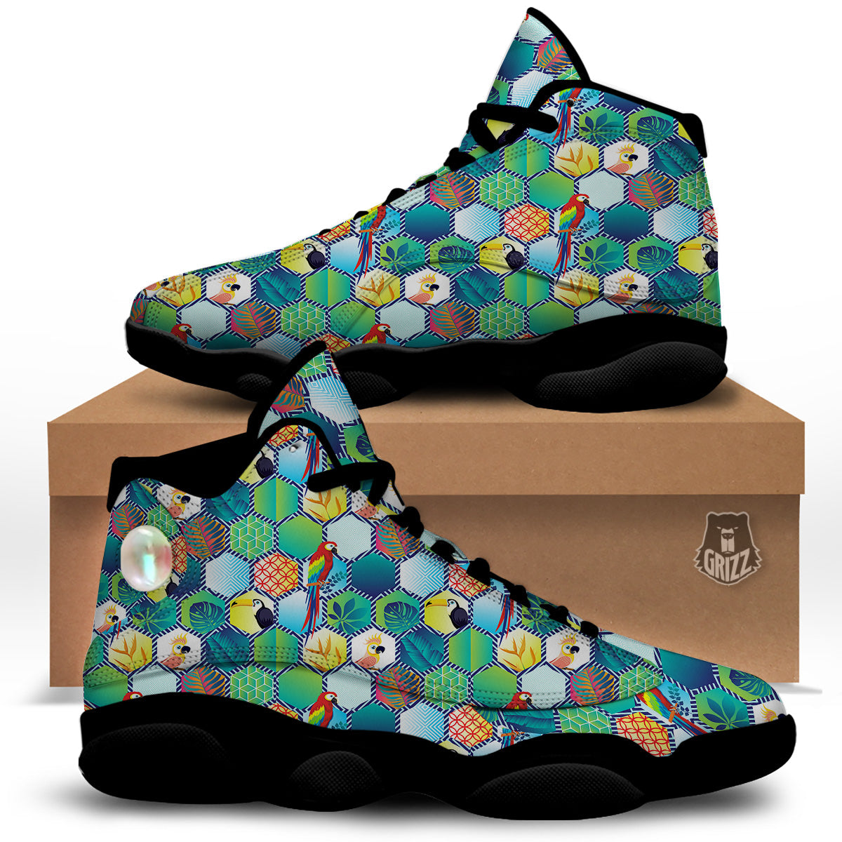 Tropical Exotic Hawaii Art Print Pattern Black Basketball Shoes-grizzshop
