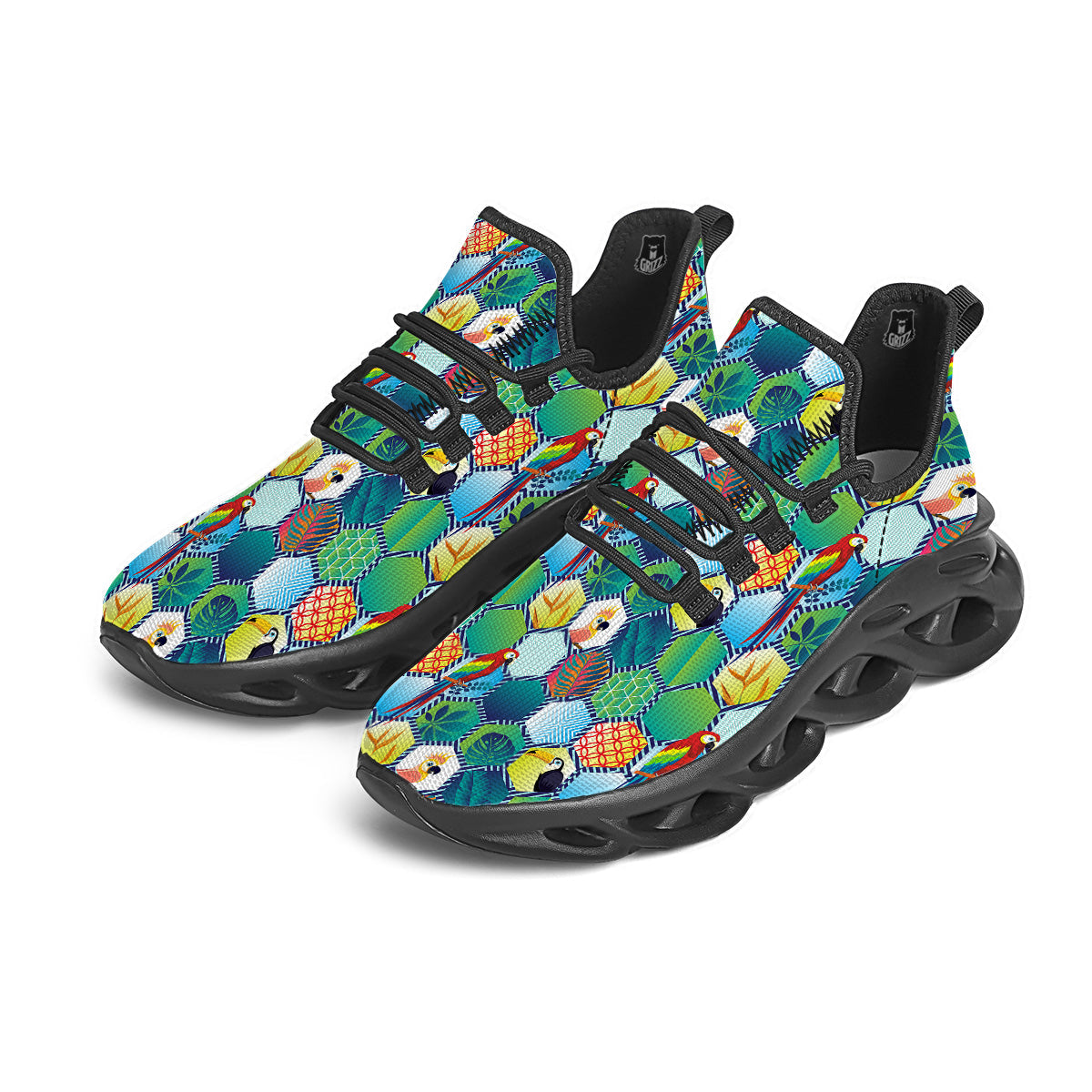 Tropical Exotic Hawaii Art Print Pattern Black Running Shoes-grizzshop