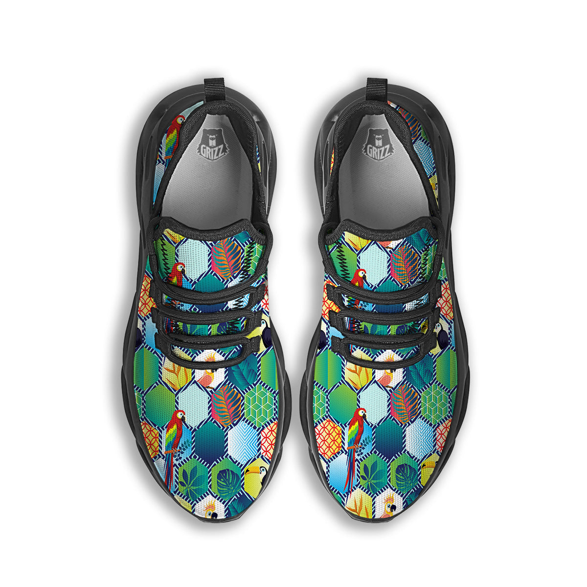 Tropical Exotic Hawaii Art Print Pattern Black Running Shoes-grizzshop