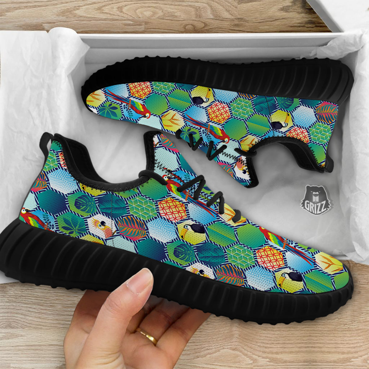 Tropical Exotic Hawaii Art Print Pattern Black Walking Shoes-grizzshop