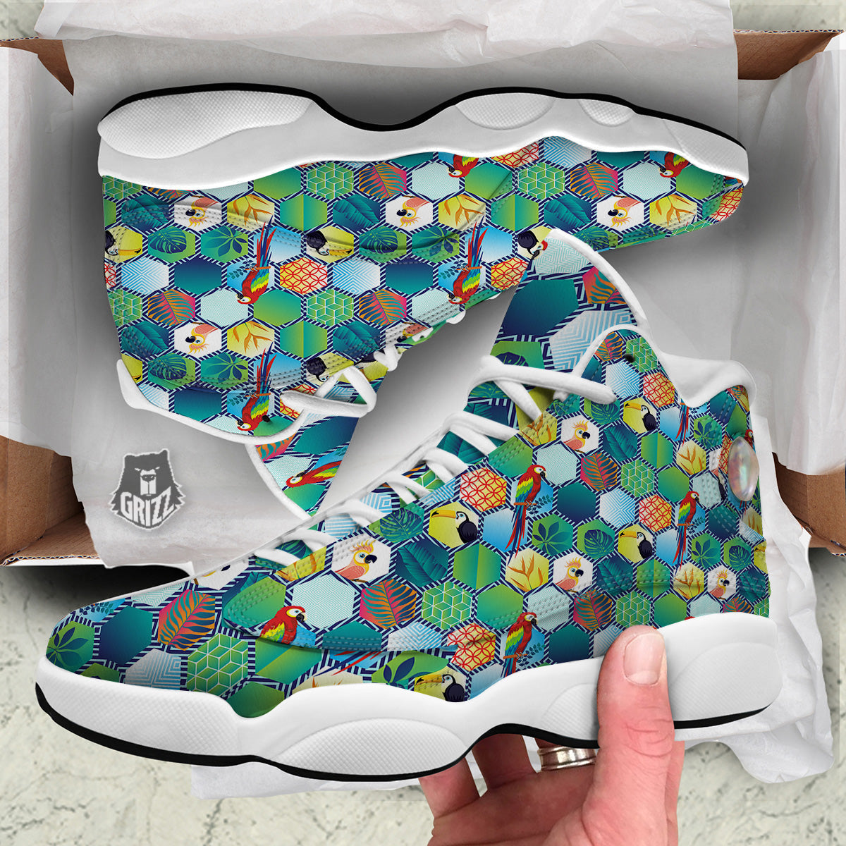 Tropical Exotic Hawaii Art Print Pattern White Basketball Shoes-grizzshop