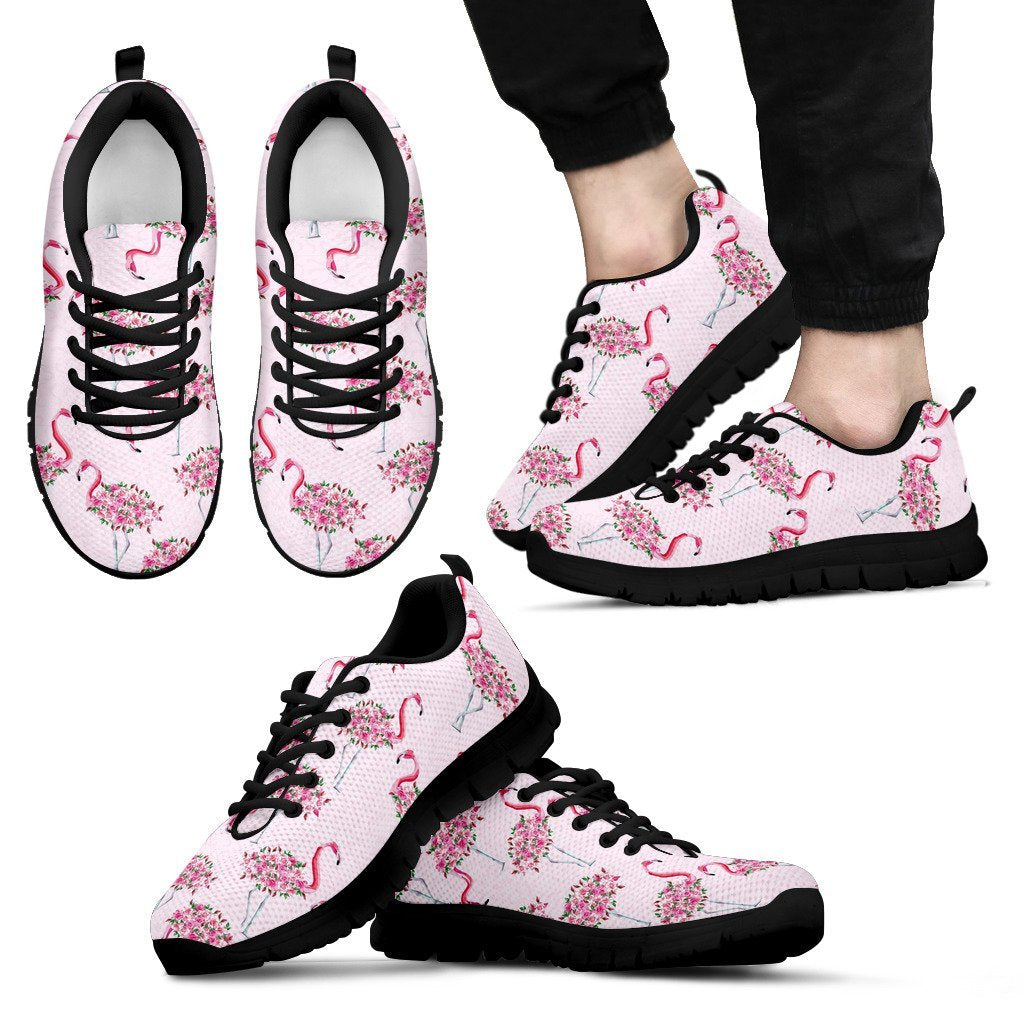 Tropical Flamingo Hawaiian Floral Pattern Print Black Sneaker Shoes For Men Women-grizzshop