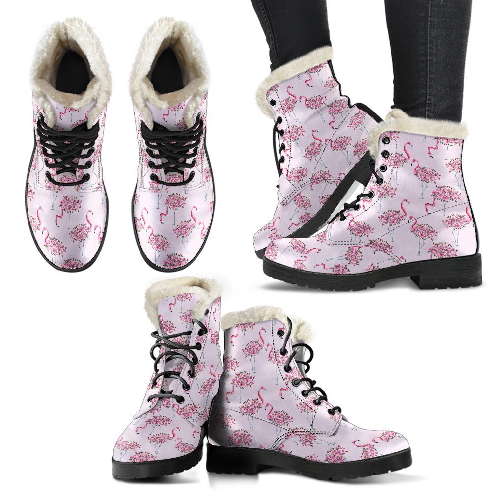 Tropical Flamingo Hawaiian Floral Pattern Print Comfy Winter Boots-grizzshop