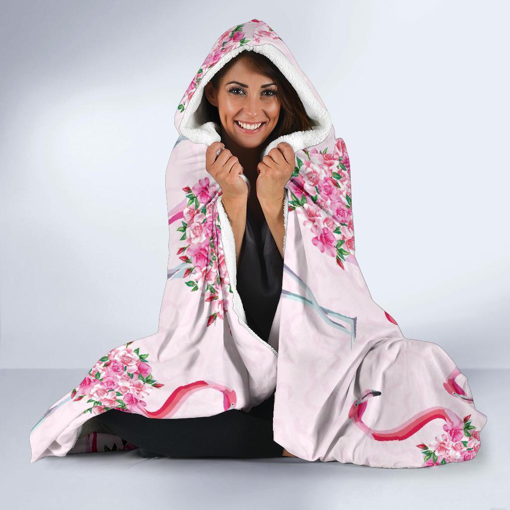 Tropical Flamingo Hawaiian Floral Pattern Print Hooded Blanket-grizzshop