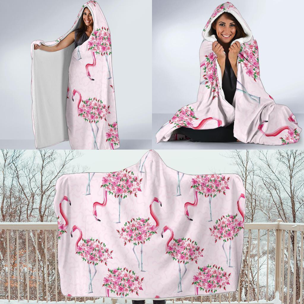 Tropical Flamingo Hawaiian Floral Pattern Print Hooded Blanket-grizzshop