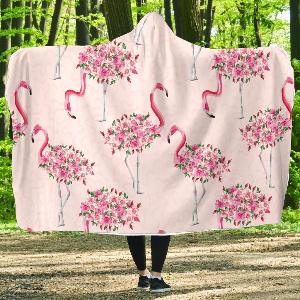 Tropical Flamingo Hawaiian Floral Pattern Print Hooded Blanket-grizzshop