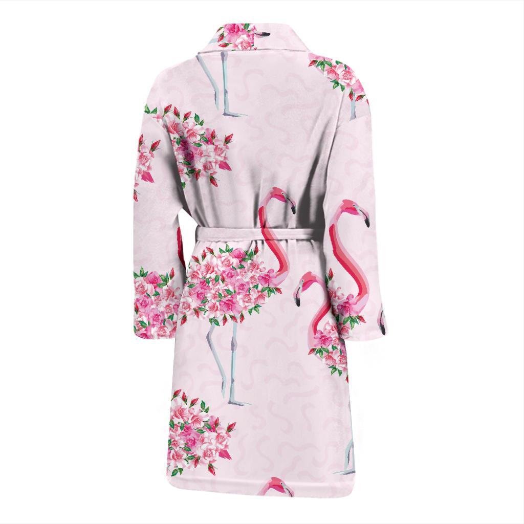 Tropical Flamingo Hawaiian Floral Pattern Print Men Long Robe-grizzshop