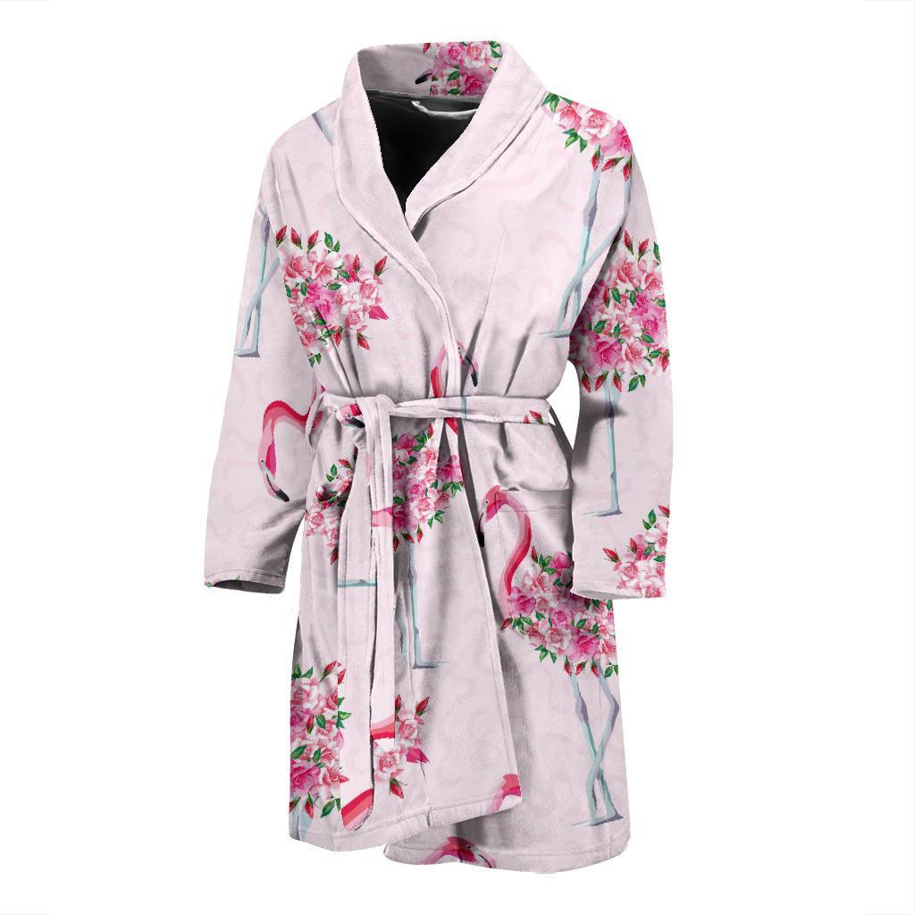 Tropical Flamingo Hawaiian Floral Pattern Print Men Long Robe-grizzshop