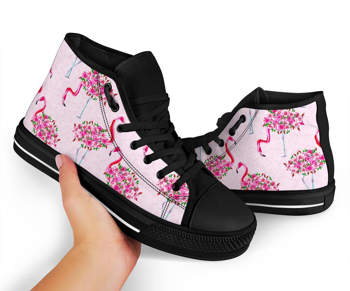 Tropical Flamingo Hawaiian Floral Pattern Print Men Women's High Top Shoes-grizzshop