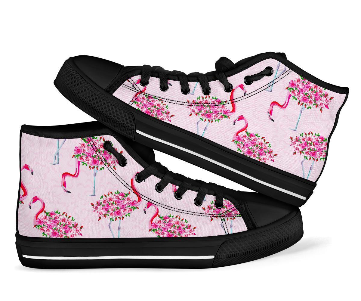 Tropical Flamingo Hawaiian Floral Pattern Print Men Women's High Top Shoes-grizzshop