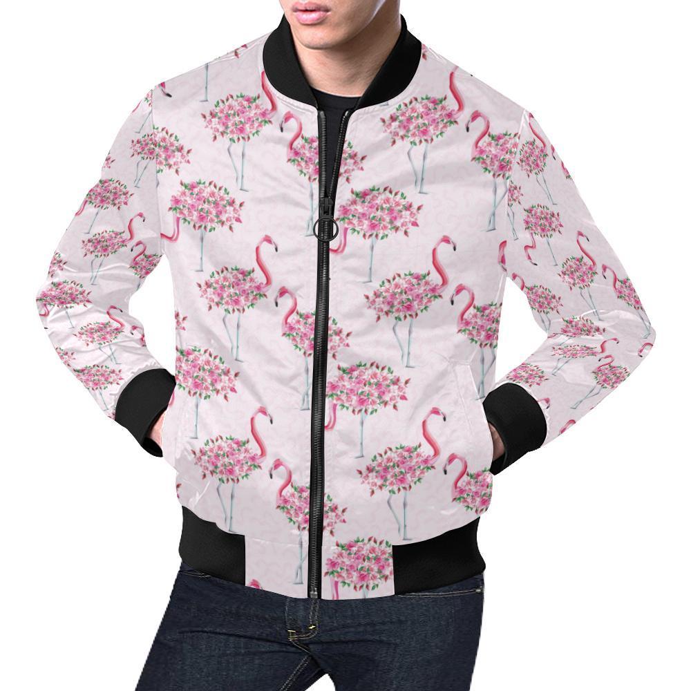 Tropical Flamingo Hawaiian Floral Pattern Print Men's Bomber Jacket-grizzshop