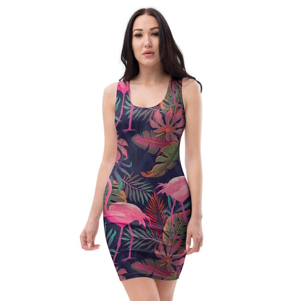 Tropical Flamingo Hawaiian Print Bodycon Dress-grizzshop