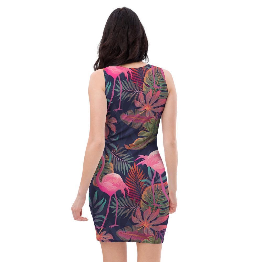 Tropical Flamingo Hawaiian Print Bodycon Dress-grizzshop