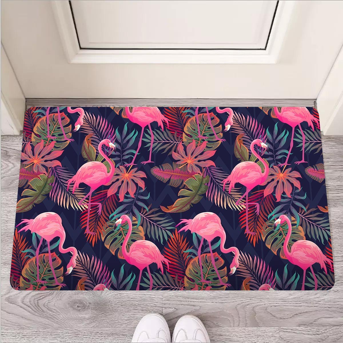 Tropical Flamingo Hawaiian Print Door Mat-grizzshop