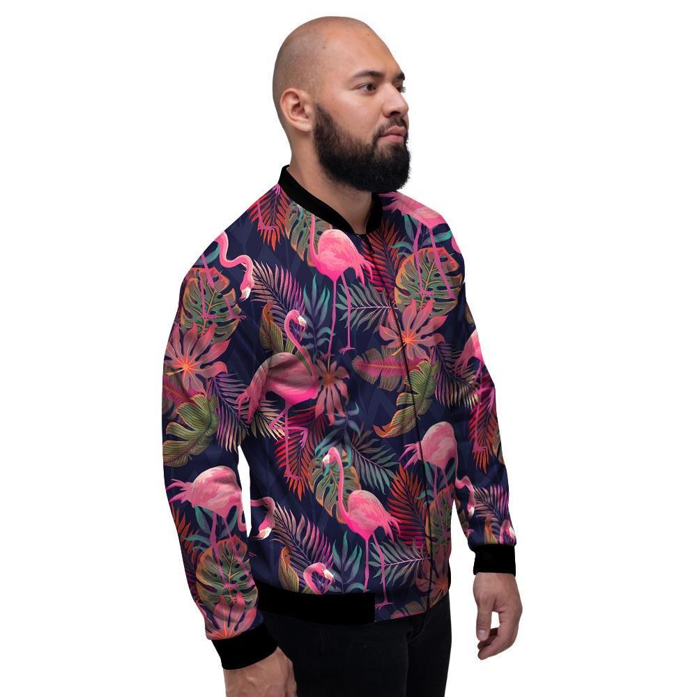 Tropical Flamingo Hawaiian Print Men's Bomber Jacket-grizzshop