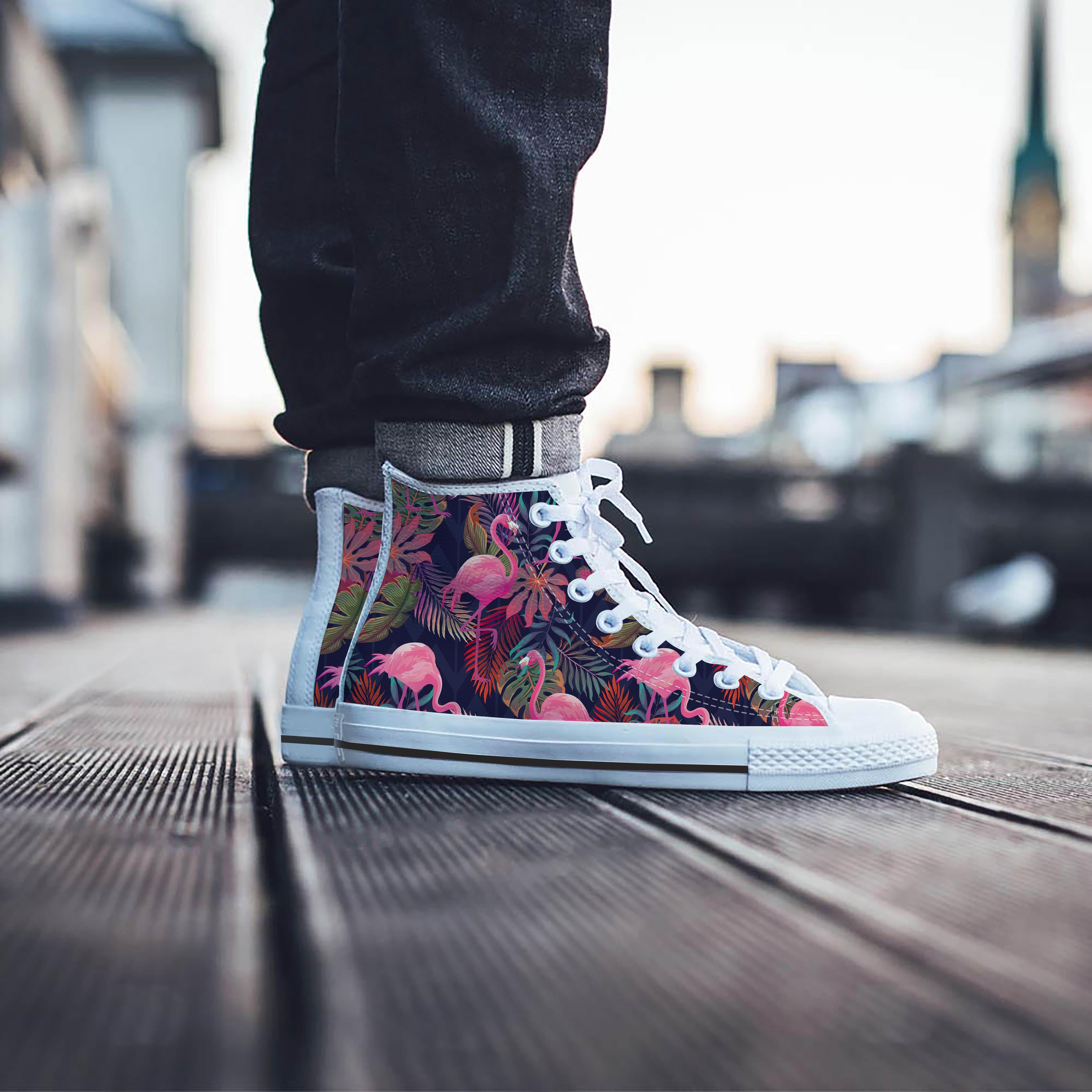 Tropical Flamingo Hawaiian Print Men's High Top Shoes-grizzshop