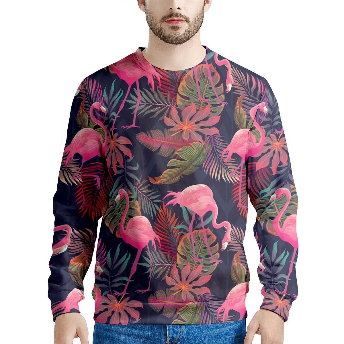 Tropical Flamingo Hawaiian Print Men's Sweatshirt-grizzshop