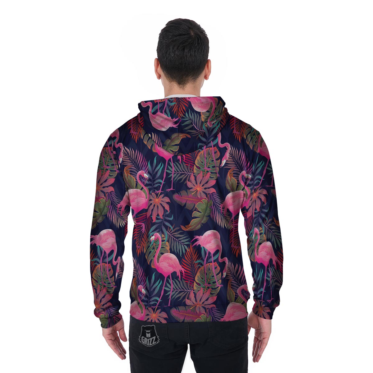 Tropical Flamingo Hawaiian Print Men's Zip Up Hoodie-grizzshop