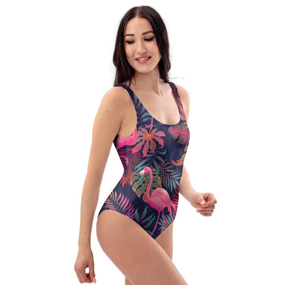 Tropical Flamingo Hawaiian Print One Piece Swimsuite-grizzshop