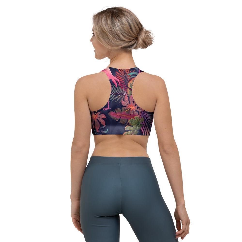 Tropical Flamingo Hawaiian Print Sports Bra-grizzshop