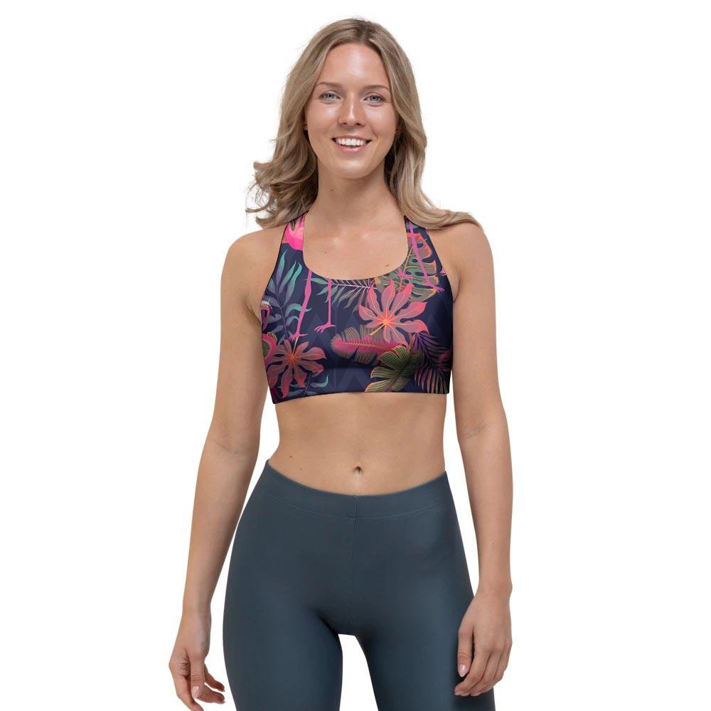 Tropical Flamingo Hawaiian Print Sports Bra-grizzshop