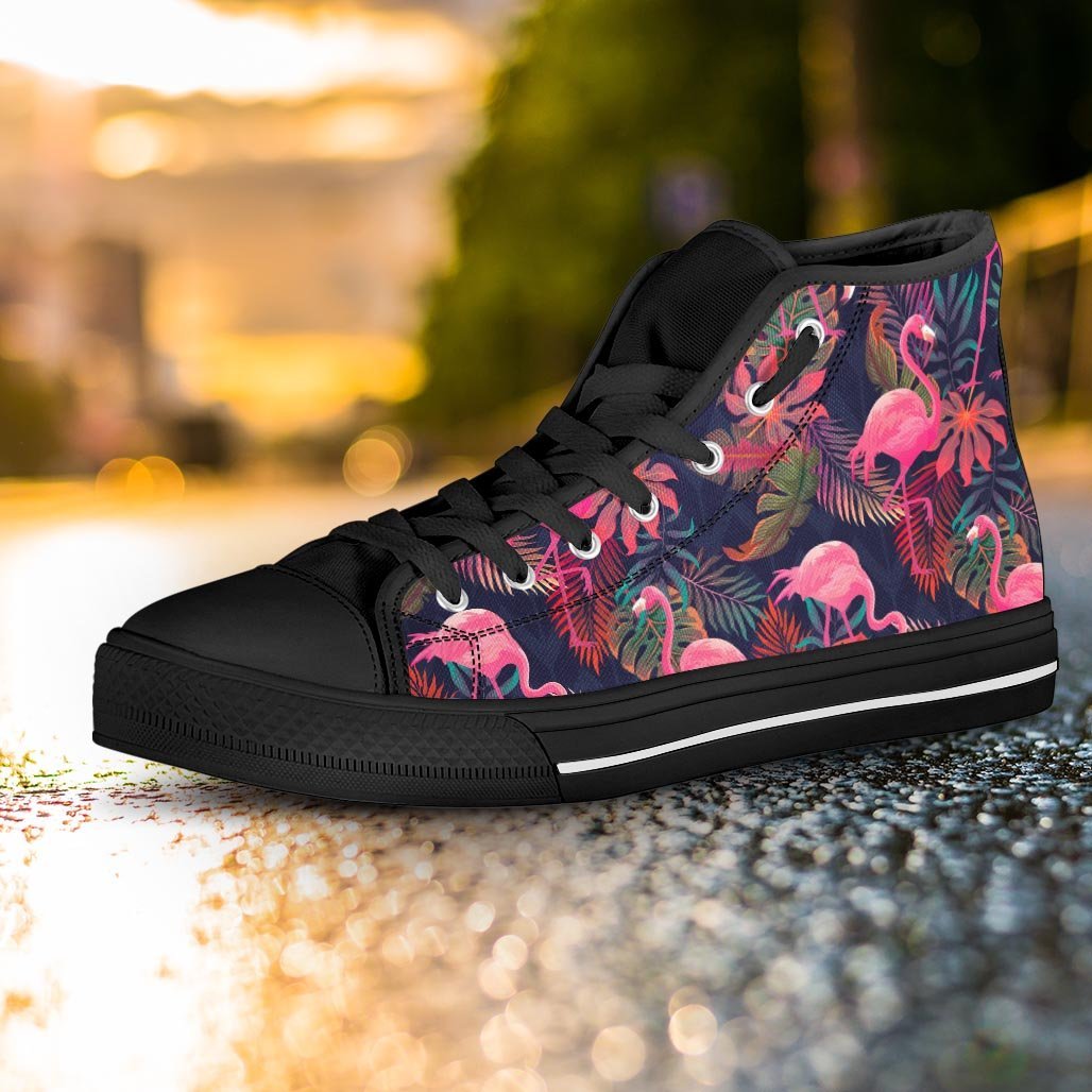 Tropical Flamingo Hawaiian Print Women's High Top Shoes-grizzshop