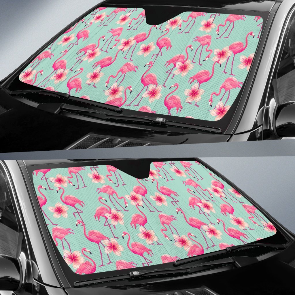 Tropical Flamingo Hibiscus Hawaiian Floral Pattern Print Car Sun Shade-grizzshop