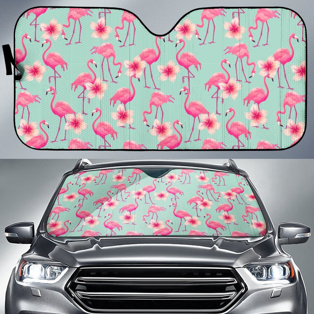 Tropical Flamingo Hibiscus Hawaiian Floral Pattern Print Car Sun Shade-grizzshop