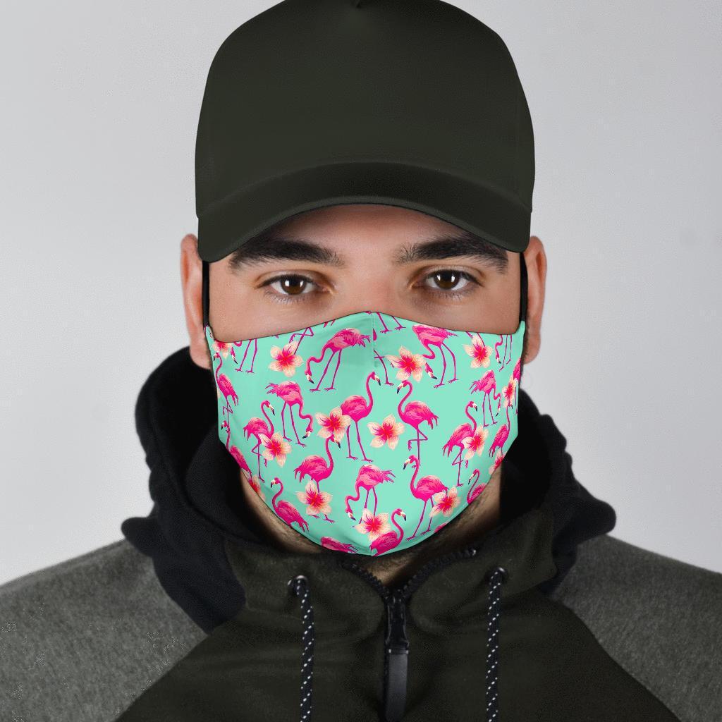 Tropical Flamingo Hibiscus Hawaiian Floral Pattern Print Face Mask-grizzshop