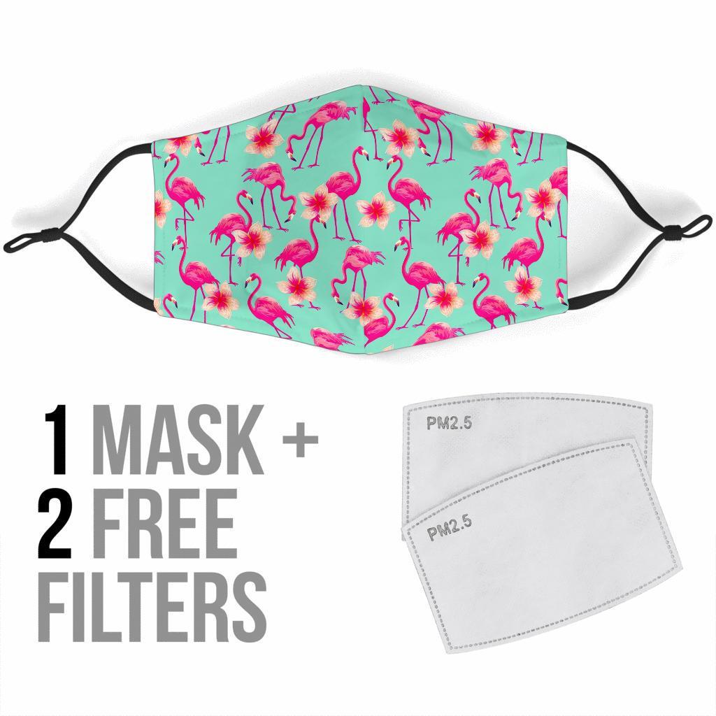 Tropical Flamingo Hibiscus Hawaiian Floral Pattern Print Face Mask-grizzshop