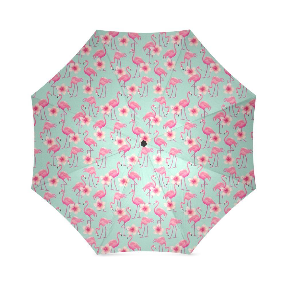 Tropical Flamingo Hibiscus Hawaiian Floral Pattern Print Foldable Umbrella-grizzshop
