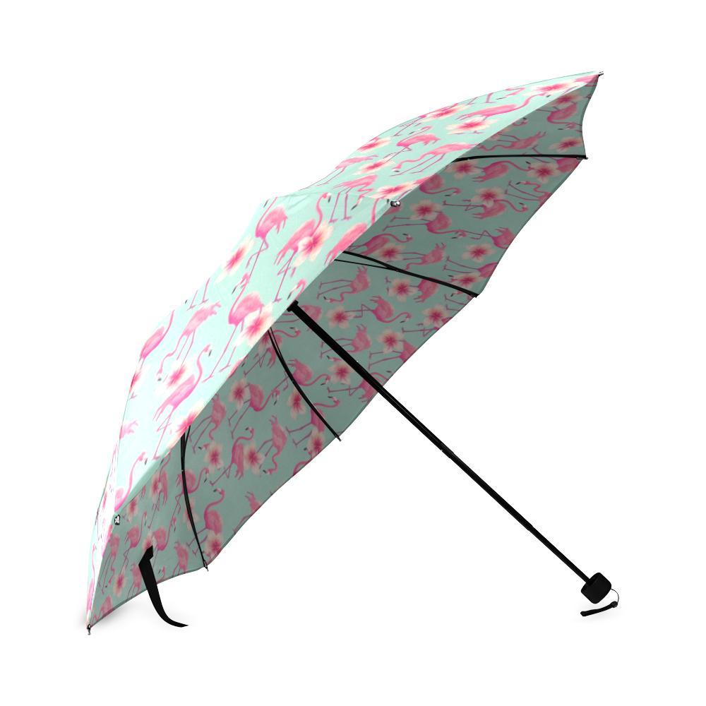 Tropical Flamingo Hibiscus Hawaiian Floral Pattern Print Foldable Umbrella-grizzshop