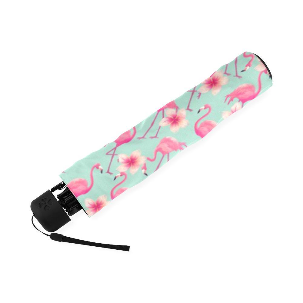 Tropical Flamingo Hibiscus Hawaiian Floral Pattern Print Foldable Umbrella-grizzshop