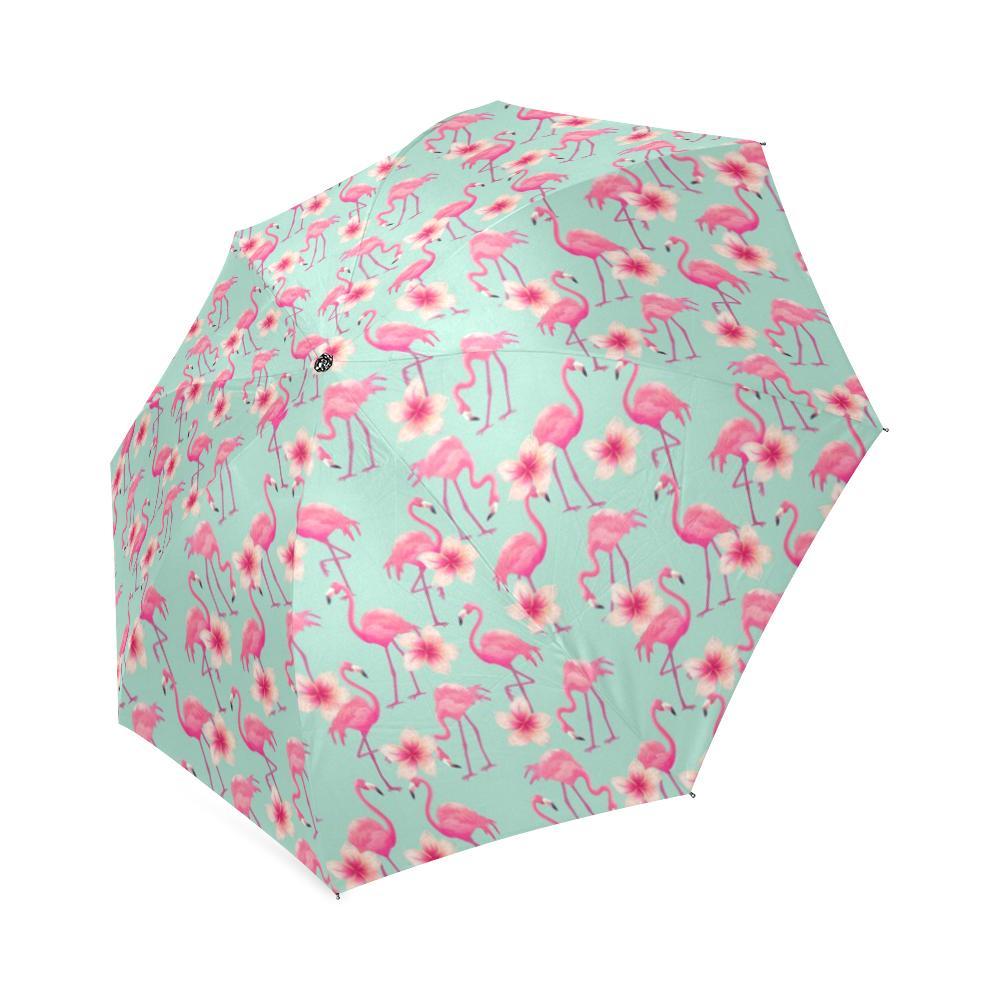 Tropical Flamingo Hibiscus Hawaiian Floral Pattern Print Foldable Umbrella-grizzshop