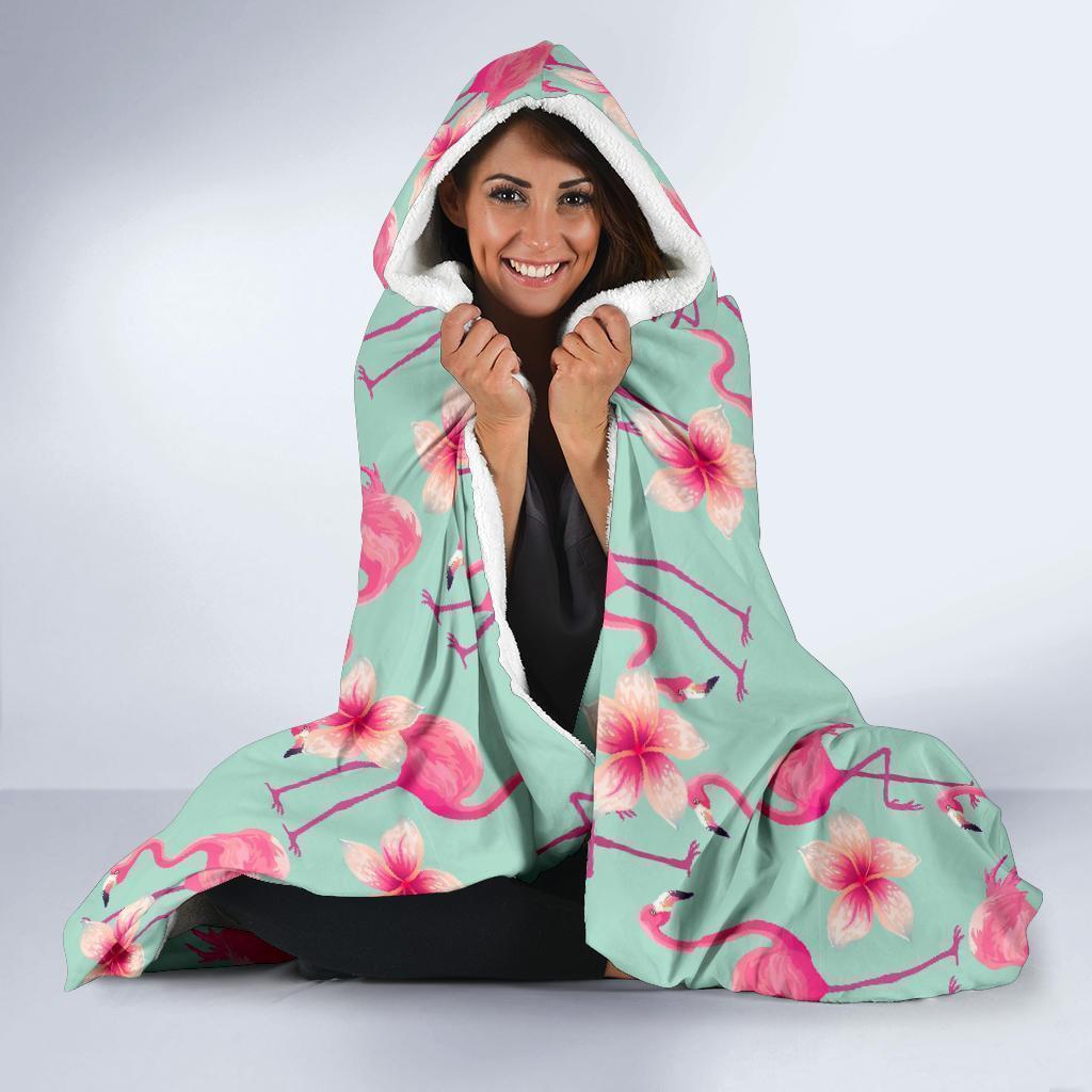 Tropical Flamingo Hibiscus Hawaiian Floral Pattern Print Hooded Blanket-grizzshop