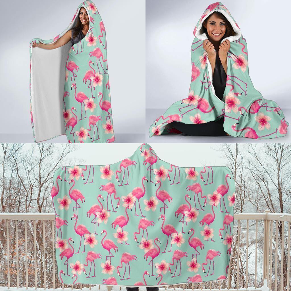 Tropical Flamingo Hibiscus Hawaiian Floral Pattern Print Hooded Blanket-grizzshop