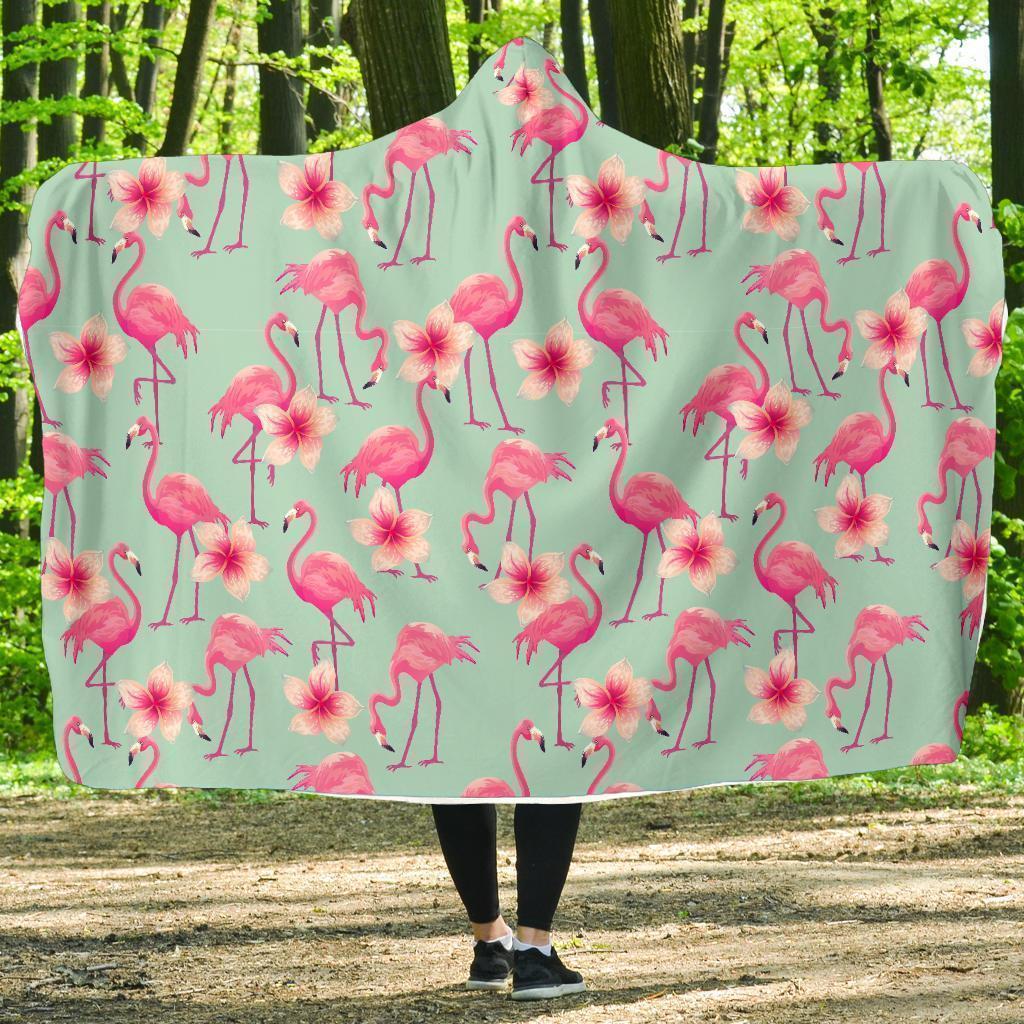 Tropical Flamingo Hibiscus Hawaiian Floral Pattern Print Hooded Blanket-grizzshop